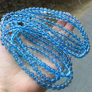 巴西冰种天然海蓝宝手链三圈多圈湛蓝蓝色水晶佛珠手串饰品礼物女