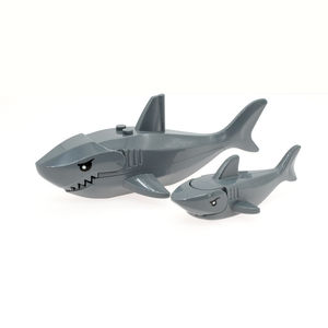 积木DIY海洋动物巨齿机械鲨鱼深海生物颗粒儿童5拼装玩具模型礼物