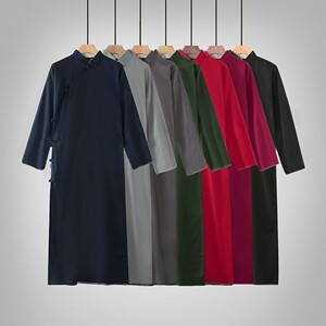 正一道服棉麻民国长衫男古装长袍马褂少爷中国风相声大褂演出服w