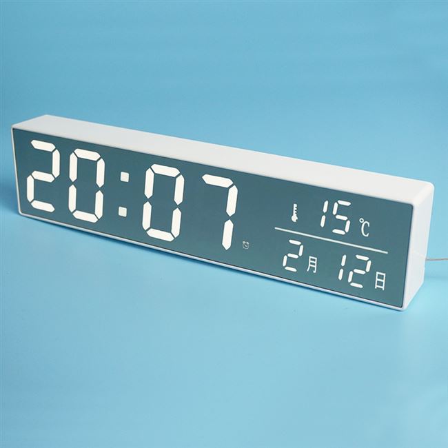 宏创 床头led电子钟客厅卧室挂钟日历钟表夜光静音镜面小闹钟