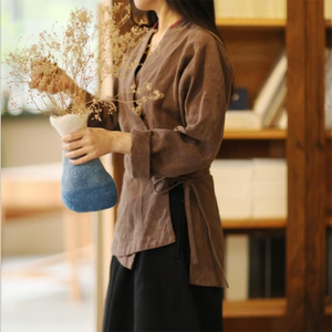 素衣女唐装棉麻佛系中国风女装禅意复古文艺工作宽松茶艺师服女