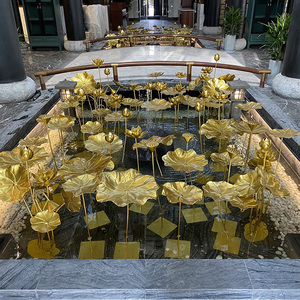 铁艺荷花落荷叶摆件酒店会所室内水池水景鱼池金属中式装饰品莲花