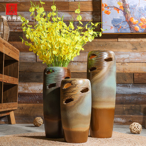 景德镇陶瓷现代简约多肉缺口花盆客厅干花插花装饰摆件落地花瓶