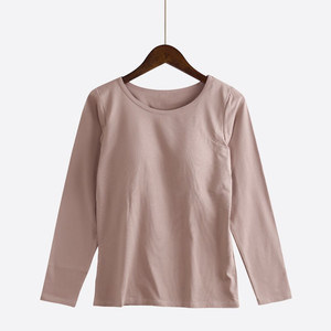纯棉秋衣女秋冬打底长袖t恤带胸垫大码宽松可外穿睡衣上衣家居服