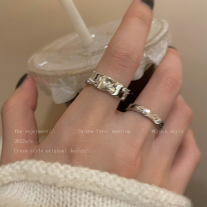 银色素圈开口戒指女ins轻奢小众设计高级感冷淡风韩系装饰食指戒