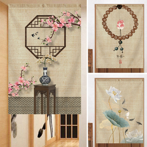 中式门帘加厚卧室家用免打孔半截遮挡帘风水帘子中国风隔断帘装饰