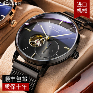 正品全自动机械表镂空手表男士防水时尚男式夜光炫酷精钢雷诺腕表