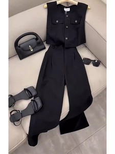 干练气质女装通勤高级感黑色小香风马甲西装长裤两件套装夏季薄款