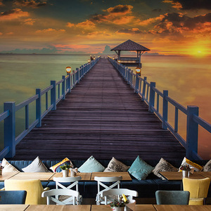 西餐厅甜品店壁纸唯美风景墙纸大自然空间延伸壁画瑜伽馆装饰墙布