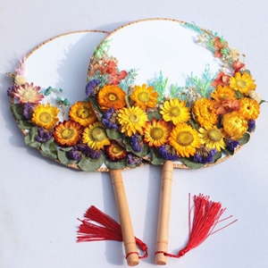 三八妇女儿童diy干花粘贴扇子材料包母亲节手工制作团扇送妈妈