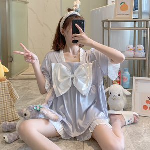 官方罗丽丝旗舰店高级感睡衣女夏季性感可爱冰丝短袖宽松美少女蝴