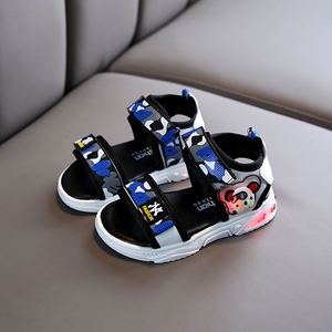 2021夏季新大新童鞋男童凉鞋儿童软底防滑带灯魔术贴露趾沙滩鞋潮