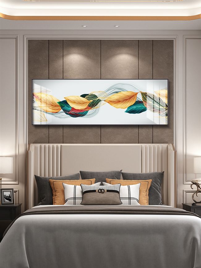 现代简约主卧床头画轻奢房间墙面装饰画卧室床尾墙挂画晶瓷画壁画