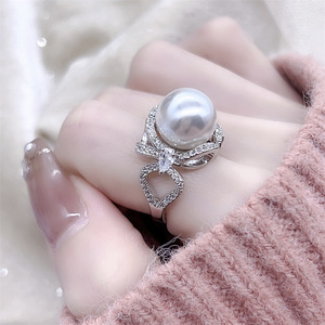vintage复古气质珍珠戒指女 可调节ins精致百搭优雅小众设计手饰