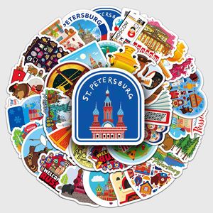 50张俄罗斯个性跨境卡通户外旅行风景装饰水杯行李箱滑板吉他贴纸