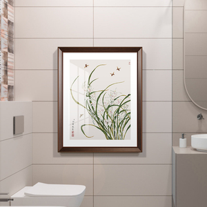 卫生间防水装饰画新中式古典花鸟浴室厕所兰花壁画酒店免打孔挂画