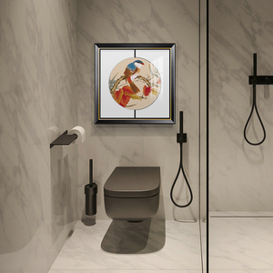 新中式卫生间防水画浴室洗手间马桶上方免打孔挂画古典花鸟艺术画