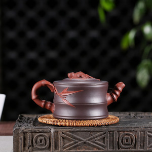 宜兴紫砂壶名家王兆春原矿陈腐老紫泥双色竹段茶壶功夫茶具礼品