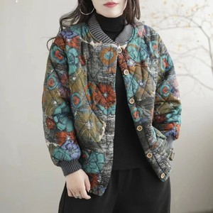 (套里布)加厚冬季新款韩版宽松大码印花立领洋气女式休闲棉衣潮款