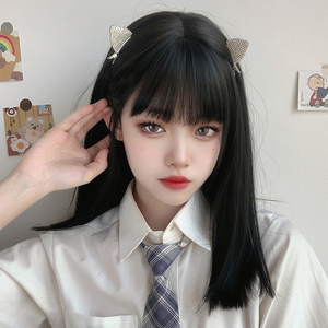 假发女中长发漫画刘海网红黑长直全头套 一刀切假发锁骨发型