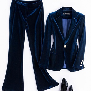 高端进口金丝绒西装外套女短款2020新款时尚气质职业装小西服套装