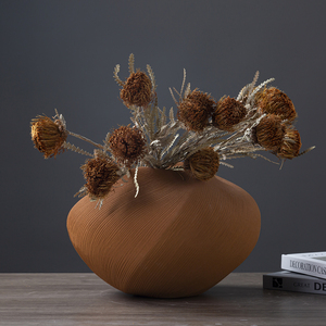 景德镇软装样板房间客厅陶瓷创意异形花器复古花插花瓶摆件侘寂风