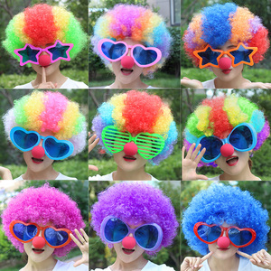 小丑假发彩发套成人儿童演出表演道具头饰爆炸发假头发七彩头饰品