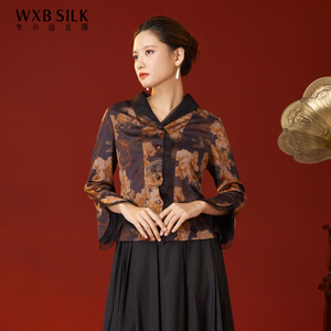 桑蚕丝19姆米提花缎香云纱真丝上衣女士气质短外套韦小宝旗舰店