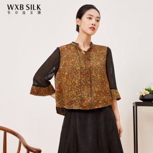 韦小宝春夏印花香云纱桑蚕丝上衣气质时尚长袖t恤女士真丝上装