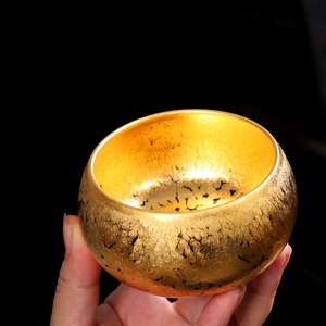 手工金油滴建盏铁胎黄金天目茶盏鎏金陶瓷主人杯金盏茶杯单个礼盒