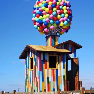 玻璃钢网红拍照场景打卡地商业装饰布置美陈摆件气球飞屋环游记