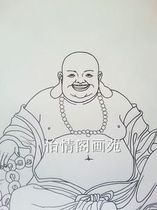 工笔画白描底稿弥勒佛白描稿山水人物花鸟画线描实物临摹画稿129