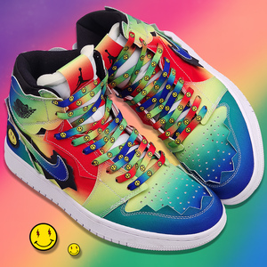 豫美鞋配 aj1七彩渐变彩虹笑脸扎染鞋带雷鬼天王联名炫彩男鞋绳潮