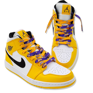 豫美鞋配 aj1紫金湖人鞋带黄色紫色双面适配科比5 12 18篮球鞋绳