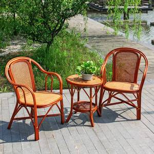 藤椅三人件套老闲靠背椅阳台桌椅电脑椅麻将椅休茶楼天然真编藤织