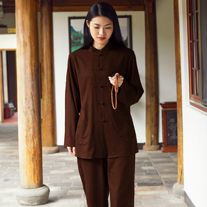 沁竺居士服女棉麻套装春秋季长袖禅修佛系衣服大码夏季禅意中国风
