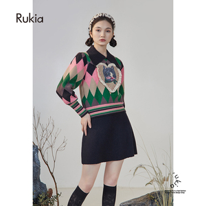 rukia/韩系冬装甜酷套装女设计感撞色短上衣半裙御姐风冬装两件套