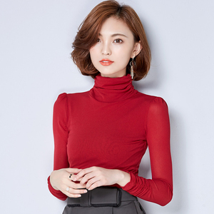 本命年红色女装时尚蕾丝打底衫女透纱上衣小衫女高端网纱上衣洋气