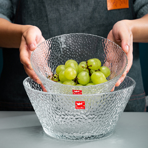 日式锤纹透明玻璃碗ins家用网红碗甜品汤碗蔬菜水果捞沙拉碗套装