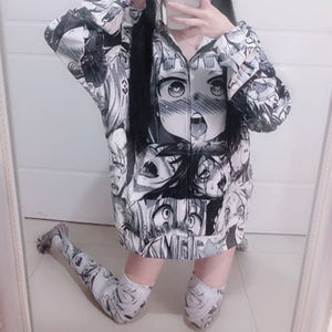 阿嘿颜肥宅战袍二次元日漫oversize暗黑美少女开衫拉链外套卫衣