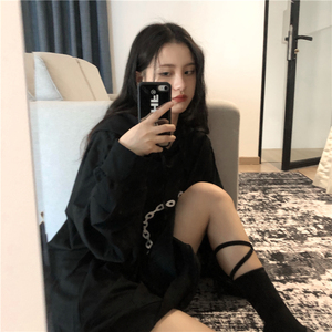 韩版ins春季2020新款原宿慵懒暗黑系甜丧风连帽卫衣女上衣外套潮