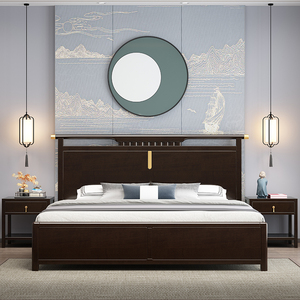 新中式实木床1.8米双人大床主卧室轻奢南康家具1.5m现代简约储物