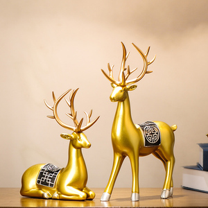 福鹿招财一鹿高升金色鹿摆件轻奢高档工艺品客厅新中式酒柜装饰品