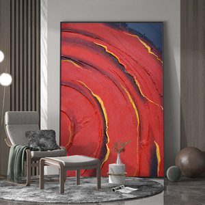 现代轻奢客厅玄关装饰画红色油画肌理背景墙壁走廊过道竖版挂画