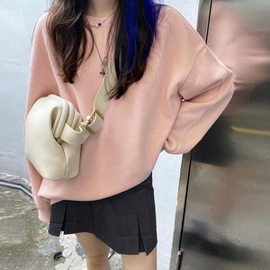 樱花粉卫衣女ins设计感小众慵懒风蜜桃粉外套冰淇淋色上衣