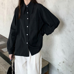 罗莱妃黑色jk衬衫女纯棉暗黑系港味帅气叠穿尖领衬衣宽松长袖外套