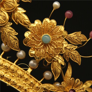 万宝德原创 汉服首饰 古代头饰 明代发簪 古代皇冠 点翠首饰 花丝