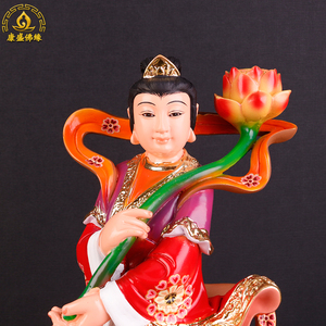 新品仙姑神像荷花仙子居家供奉保平安摆件12/16/19寸八z仙何仙姑