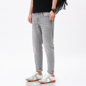 浅灰色休闲牛仔裤男十分裤薄款灰白色裤子韩系修身男裤显瘦小脚裤