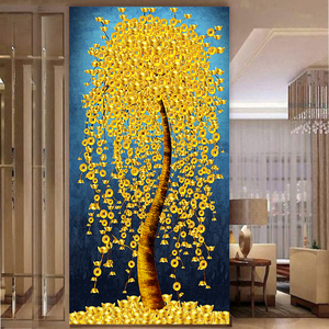 现代简约发财树摇钱树装饰画欧式金钱树满地黄金元宝客厅墙贴画